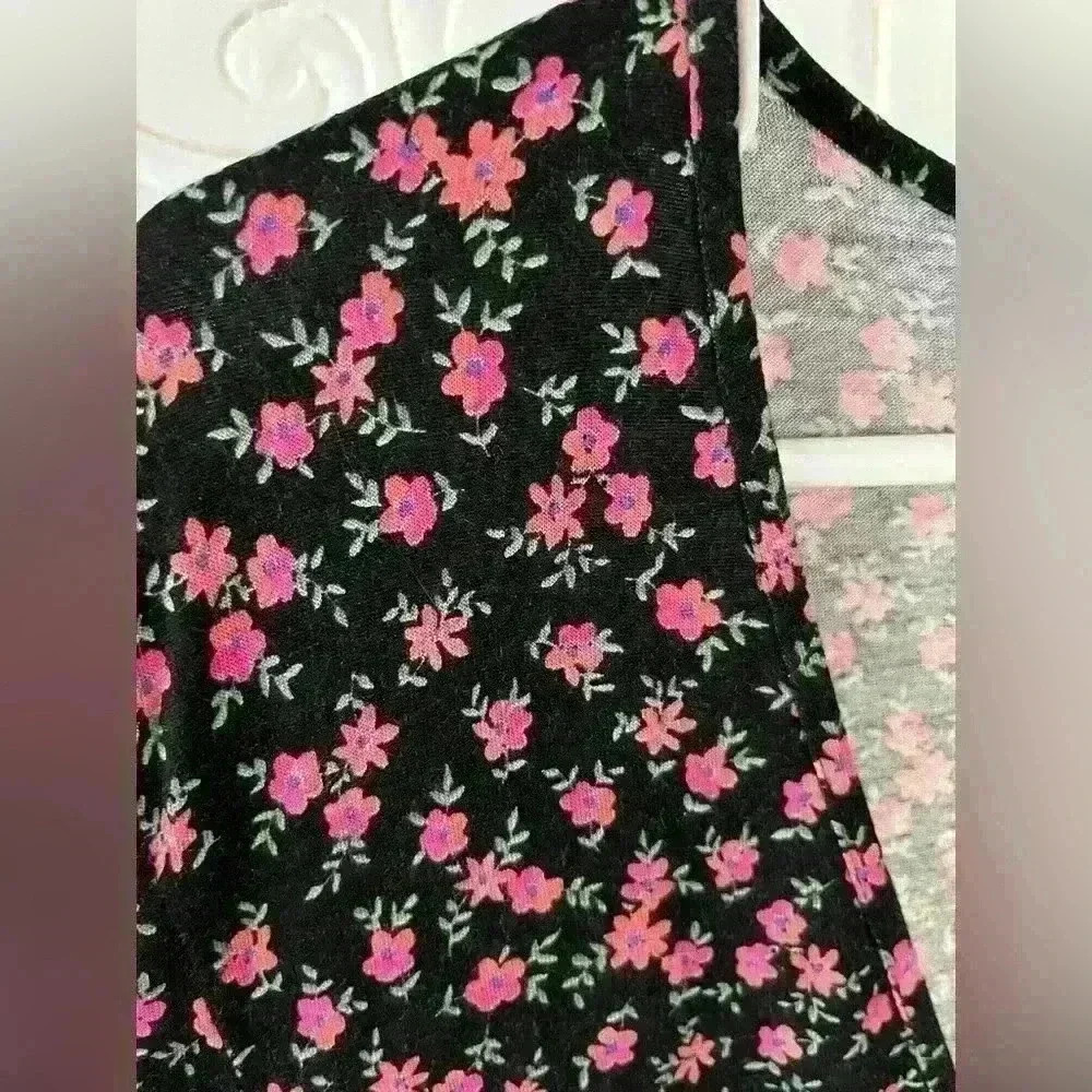 ASOS Black Dress w mini floral pattern Y2K 90s Sz 10 Tall Deep V Neck - Picture 5 of 6